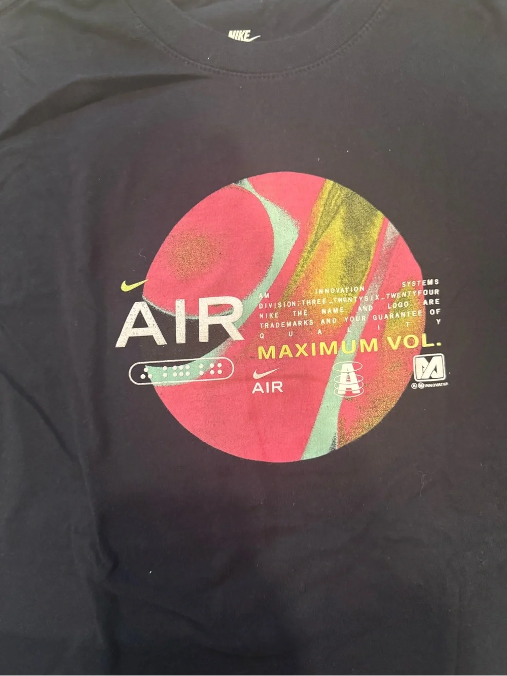 Nike Boys Black Tee with Red and Green Circular AIR Graphic